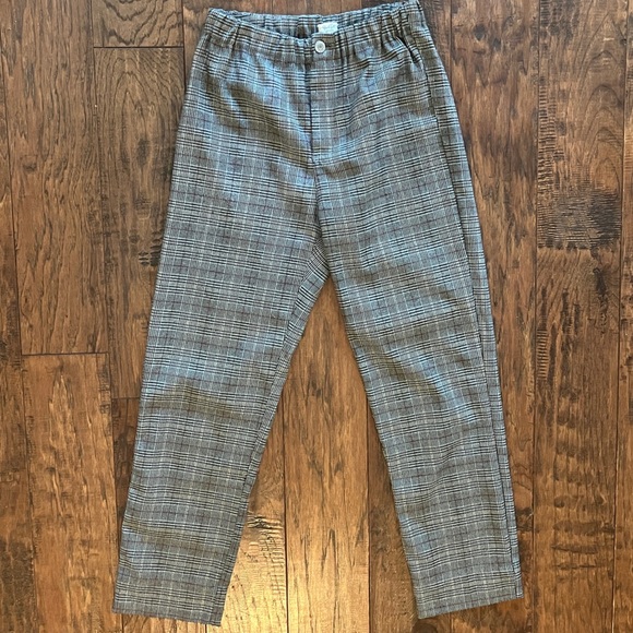 John Galt California Black/White/Red Plaid Elastic Waist Pants Ankle V Cut, XS/S - Picture 1 of 7